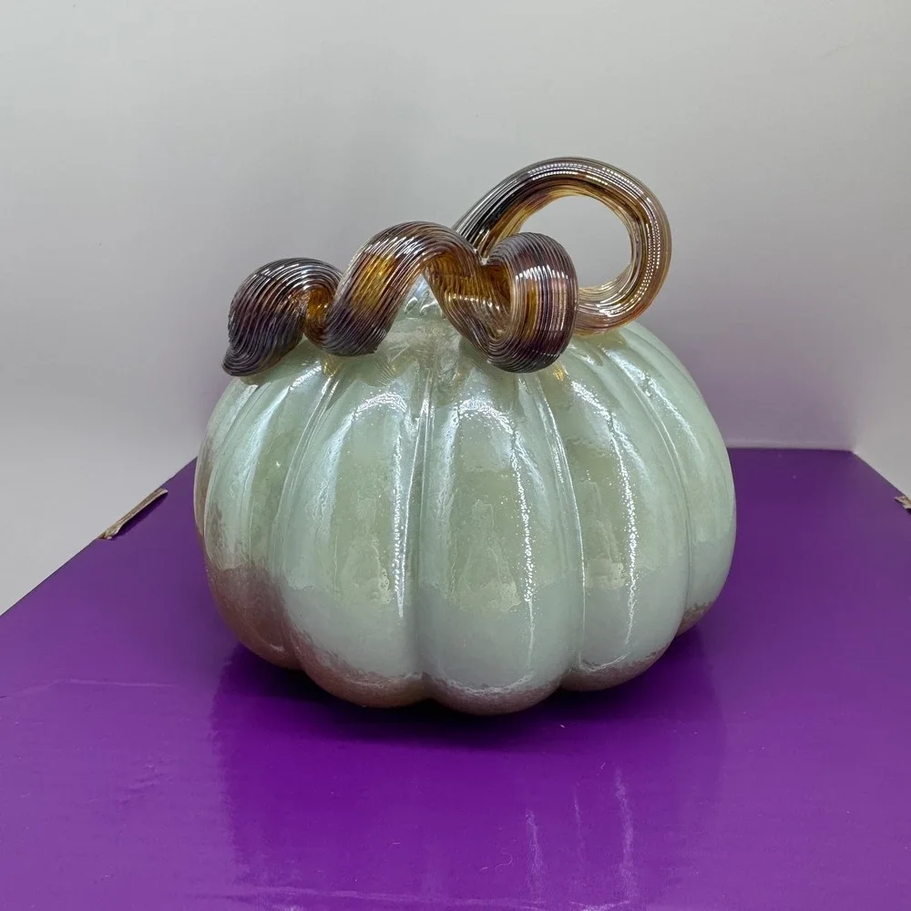 Pastel Mint Green Iridescent Glass Pumpkin Fall Decor